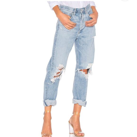 AGOLDE 28 Light Vintage 90’s Mid Rise Loose Destroyed Denim Distressed Jeans - Picture 1 of 7